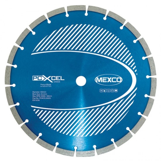 Mexco PCXCEL 350mm Diamond Concrete Chainsaw Pre-Cut Blade - 25.4mm Bore