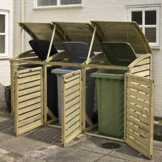 Triple Bin Store - Natural Timber - 1300 x 2305 x 820mm