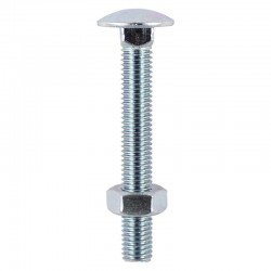 M8 x 100mm BZP Carriage Bolt & Hex Nut - Pack of 4