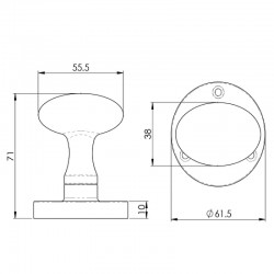 Polished Brass Mortice Oval Knob Handles Set