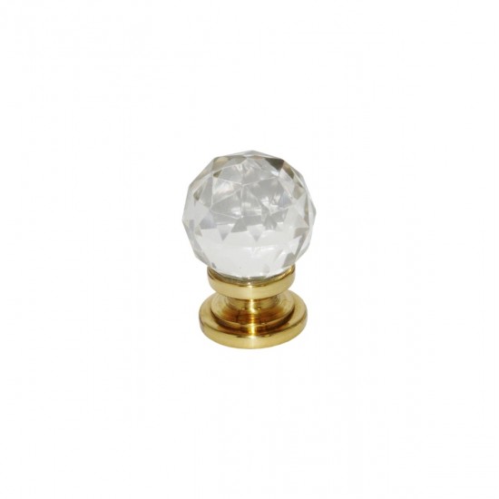 32mm Polished Brass Glass Ball Cupboard Knob