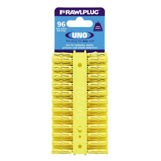 RawlPlug 5 x 25mm Yellow Uno Wall Plugs 68-500 (Pack of 96)