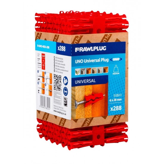 RawlPlug 6 x 28mm Red Uno Wall Plugs 68-525 (Pack of 288)