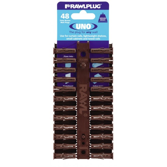 RawlPlug 7 x 30mm Brown Uno Wall Plugs 68-555 (Pack of 48)