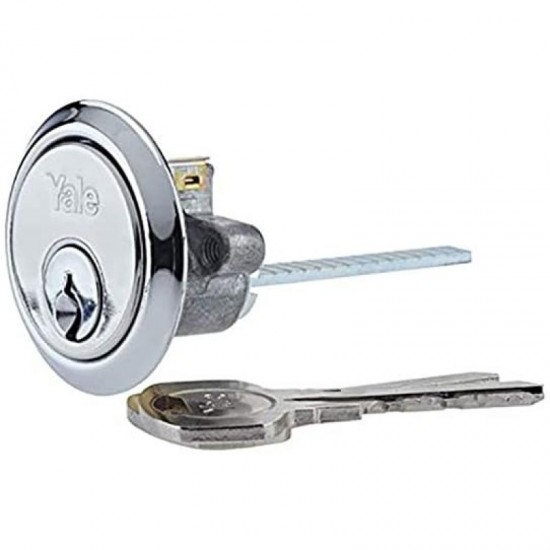 Yale Locks Replacement Rim Cylinder with 2 Keys - Chrome Plated Finish