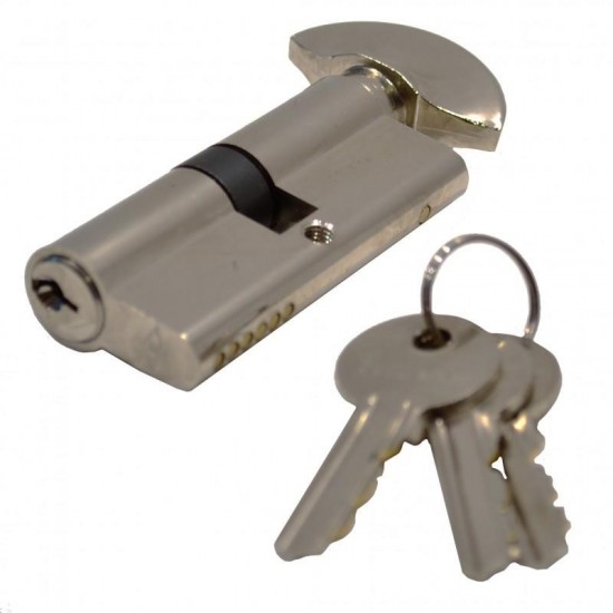 Yale 6 Pin Euro Turn Cylinder Lock - 30:10:30 (70mm) - Satin Nickel Plated