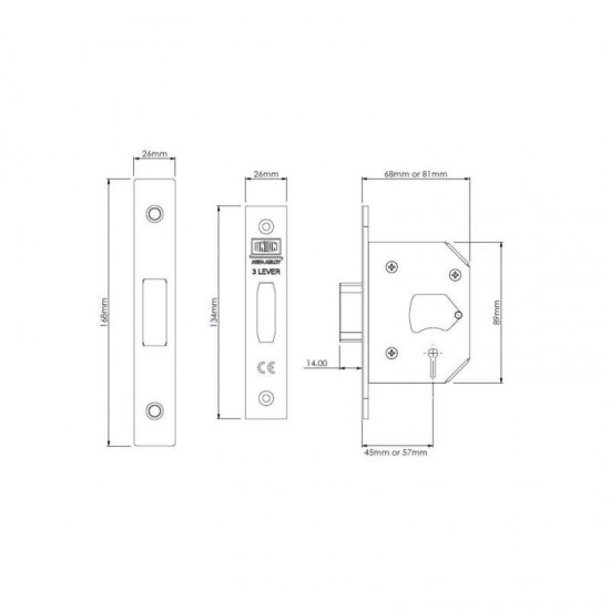 Union Locks 3 Lever StrongBOLT Deadlock - Satin Stainless Steel - Size 68