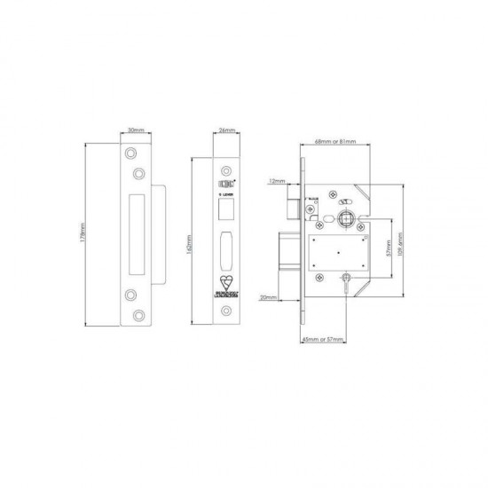 Union Locks BS 5 Lever StrongBOLT Sashlock - Polished Brass - Size 68