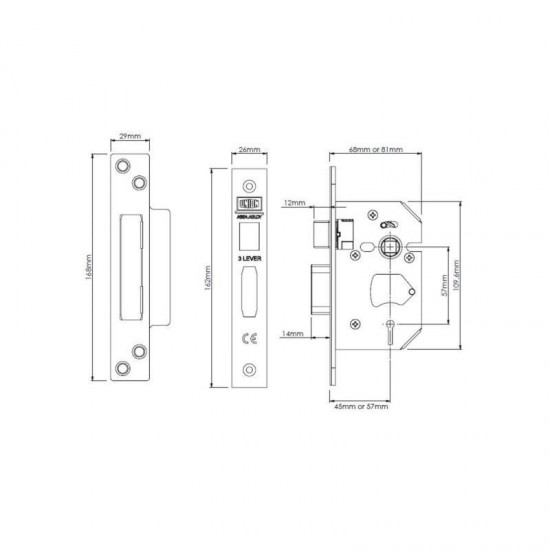 Union Locks 3 Lever StrongBOLT Sashlock - Polished Brass - Size 68