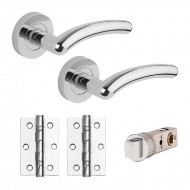 Wave Smart Internal Privacy Door Handle Pack With Handles, Hinges & Latch - Chrome Finish