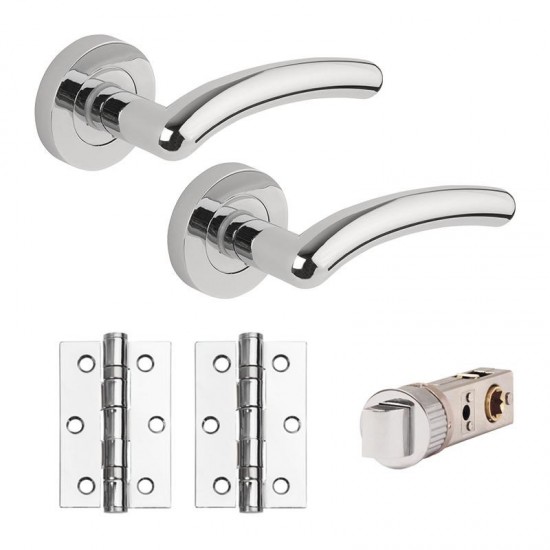 Wave Smart Latch Internal Door Handle Pack With Handles, Hinges & Latch - Chrome Finish