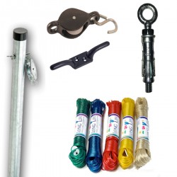 Post to Wall Cleat and Pulley Complete Set With 20m Line