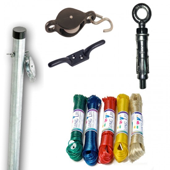 Post to Wall Cleat and Pulley Complete Set With 20m Line