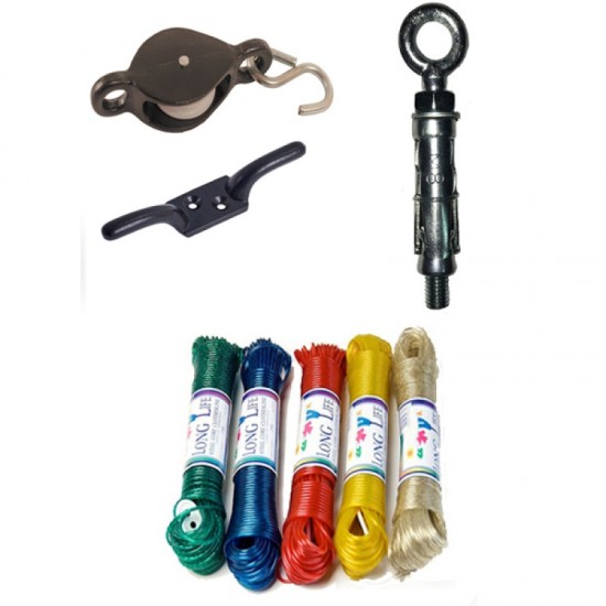 Wall to Wall Cleat and Pulley Complete Set With 20m Line