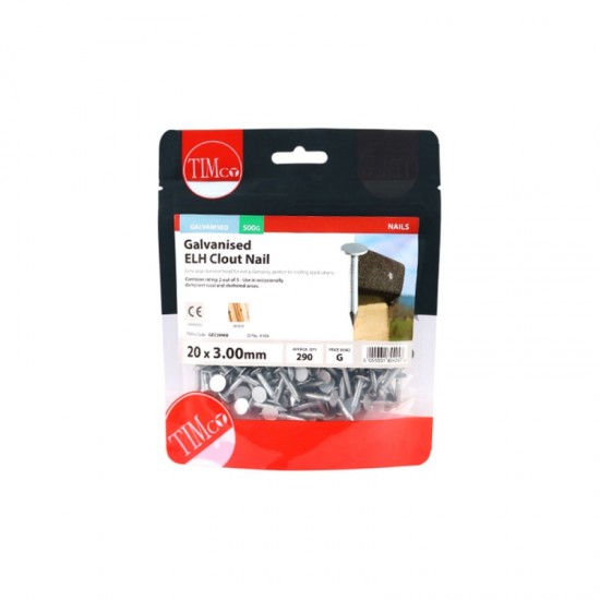Timco Galvanised ELH Clout, Roof, Felt Nails - 20mm x 3mm - 0.5kg Bag