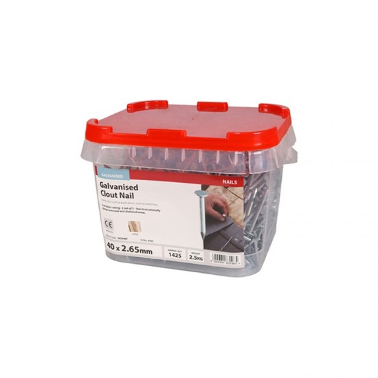 Timco Galvanised Clout, Roof, Felt Nails - 40mm x 2.65mm - 2.5kg Bag