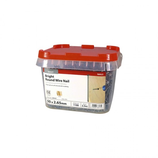2.65 x 50mm Bright Steel Round Wire Nails - 2.5kg