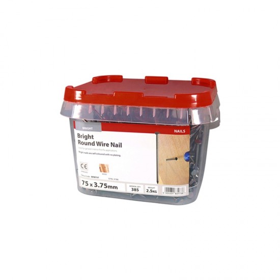 3.75 x 75mm Bright Steel Round Wire Nails - 2.5kg