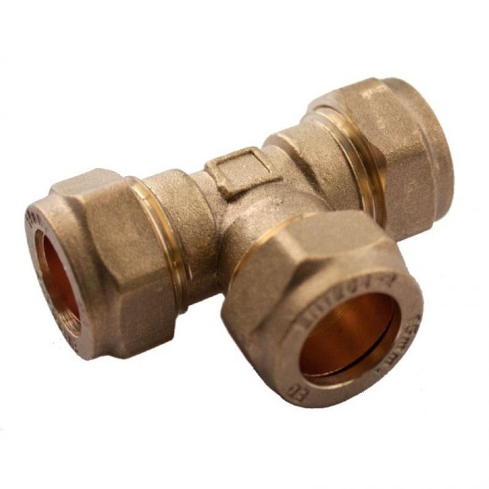 Oracstar 22mm Compression Equal Tee - Brass For Plumbing