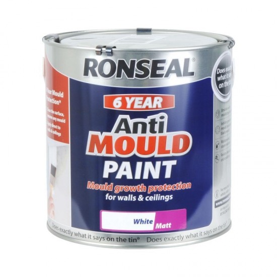 Ronseal 6 Year Anti Mould Paint - Matt White - 2.5L