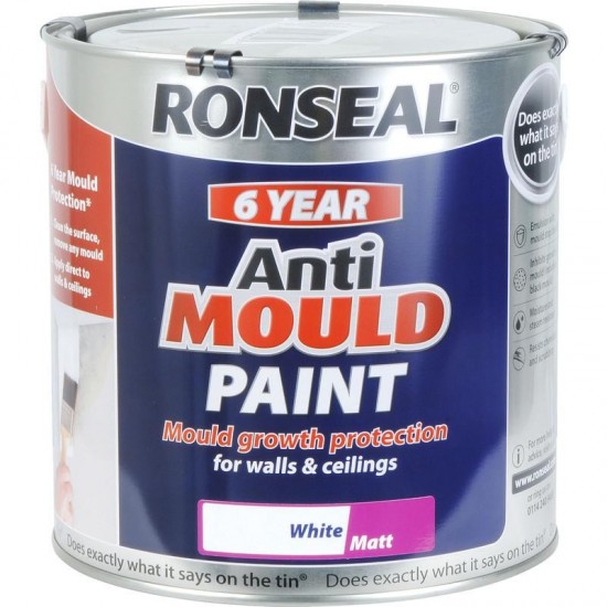 Ronseal 6 Year Anti Mould Paint - Matt White - 2.5L
