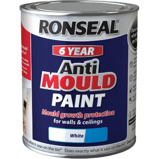 Ronseal 6 Year Anti Mould Paint - Silk White - 2.5L