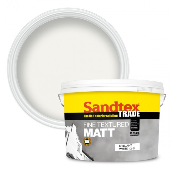 Sandtex Fine Textured Masonry Paint Matt - Brilliant White - 10L
