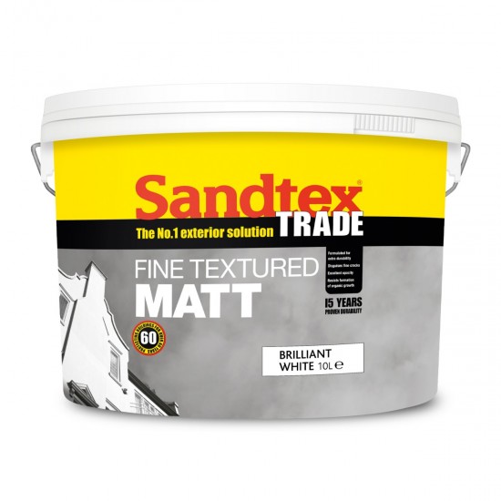 Sandtex Fine Textured Masonry Paint Matt - Brilliant White - 10L