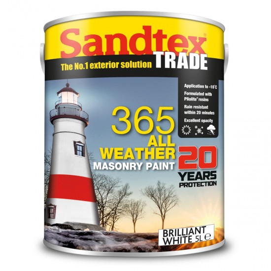 Sandtex 365 All Weather Masonry Paint - Brilliant White - 5L