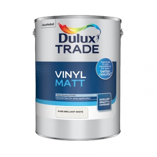 Dulux Trade 5L Vinyl Matt - Pure Brilliant White Finish