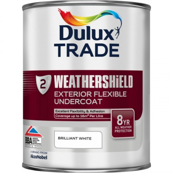 Dulux Trade 1L Weathershield Exterior Flexible Undercoat - Brilliant White - 1L