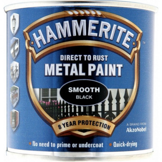 Hammerite 250ml Metal Paint - Smooth Black Finish