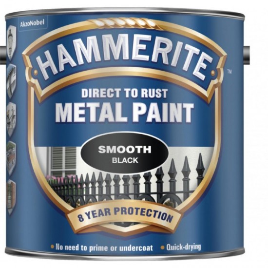 Hammerite 2.5L Metal Paint - Smooth Black Finish
