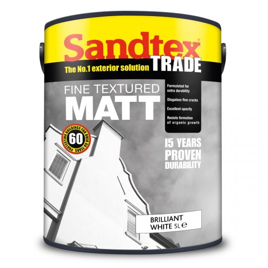 Sandtex Fine Textured Masonry Paint - Brilliant white - 5L