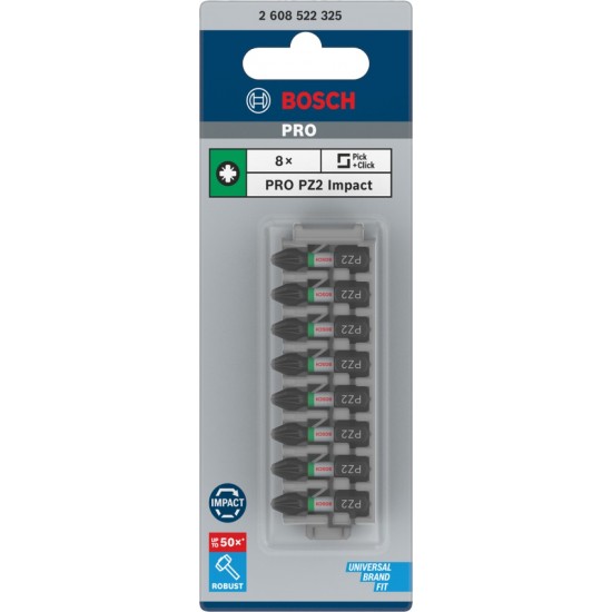 Bosch 8 Piece Impact Control Scrtewdriver Bit Set - PZ2 - 25mm