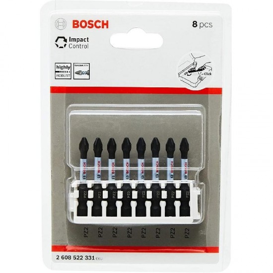 Bosch 8 Piece Impact Control Scrtewdriver Bit Set - PZ2 - 50mm