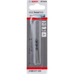 Bosch HSS PointTeQ Drill Bits - 2mm x 24mm x 49mm - Pack of 2