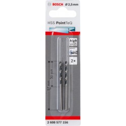 Bosch HSS PointTeQ Drill Bits - 2.5mm x 30mm x 57mm - Pack of 2