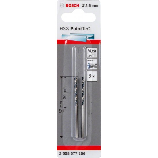 Bosch HSS PointTeQ Drill Bits - 2.5mm x 30mm x 57mm - Pack of 2
