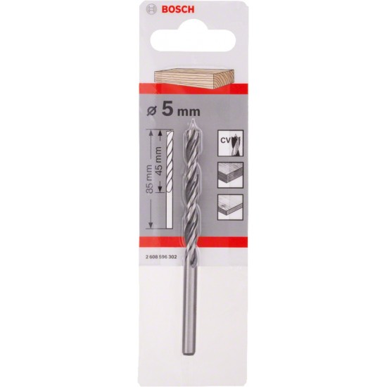 Bosch Standard Brad Point Wood Drill Bit - 5mm x 45mm x 85mm