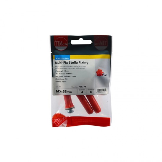 M5 x 55mm Multi-Fix Stella Fixings - Red - Pack of 4