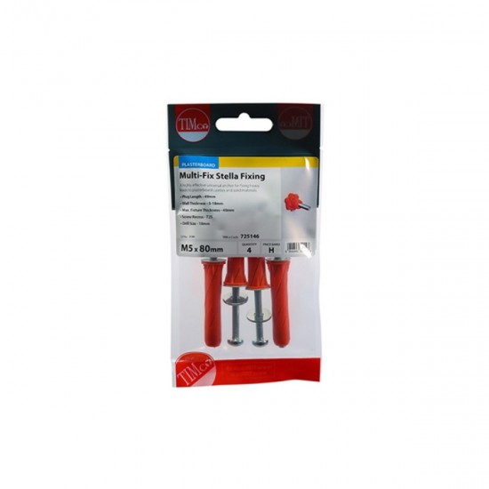 M5 x 80mm Multi-Fix Stella Fixings - Red - Pack of 4