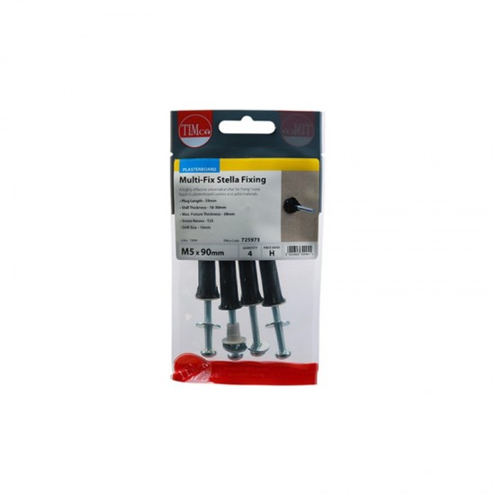 M5 x 90mm Multi-Fix Stella Fixings - Black - Pack of 4