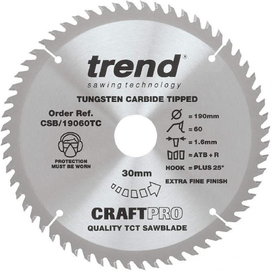 Trend Craft Saw Blade - 190mm x 60T x 30mm x 1.55