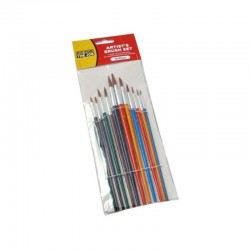 FFJ 12 Piece Set of Artist Paint Brushes with Colour Handles