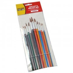 FFJ 12 Piece Set of Artist Paint Brushes with Colour Handles