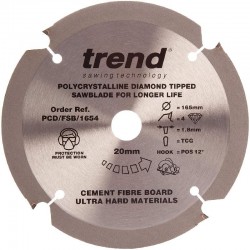 Trend Fibre Cement Saw Blade - PCD - 165mm x 4T x 20mm
