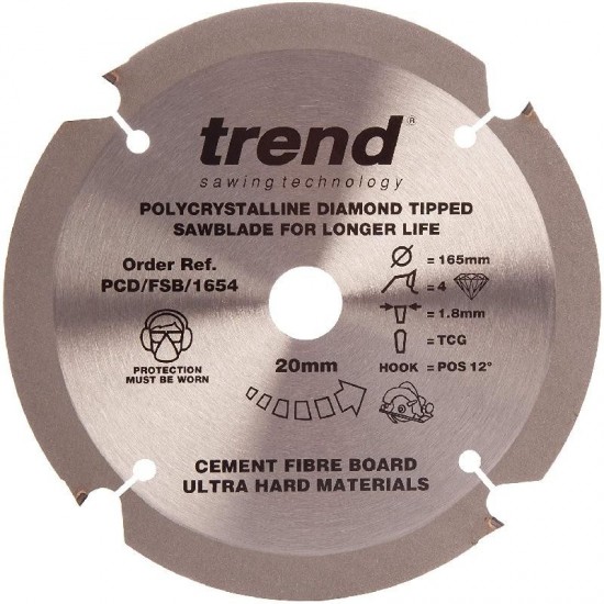 Trend Fibre Cement Saw Blade - PCD - 165mm x 4T x 20mm